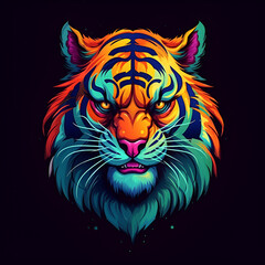 tiger icon on a black background, a brutal portrait. Illustration, AI generation. predator's muzzle.