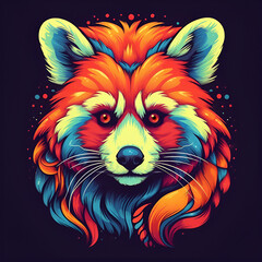 A red panda, an icon, a close-up portrait of an animal. Illustration, AI generation.