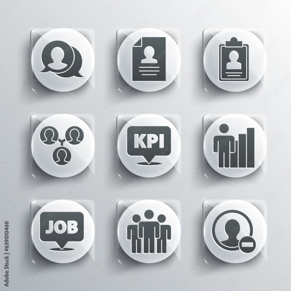 Poster set users group, create account screen, productive human, key performance indicator, speech bubble w