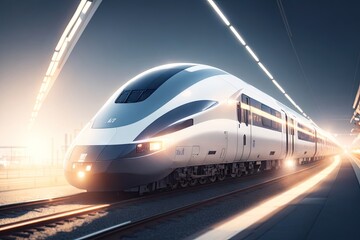 Fototapeta premium hyperrealism white background high speed train. ai generative