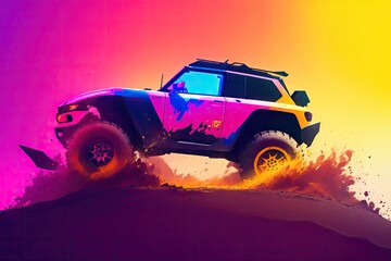 Naklejka premium logo style illustration silhouette offroad car. ai generative