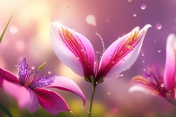 abstract background of beautiful pink lilies. ai generative