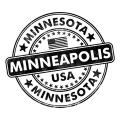 City of Minneapolis, Minnesota circular rubber stamp seal with distressed texture isolated on transparent background