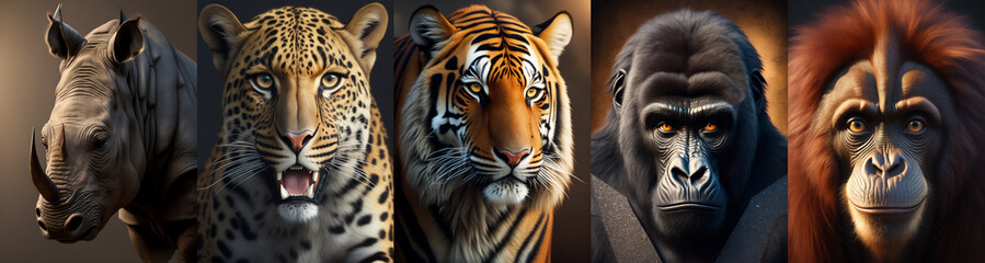 5 OF THE WORLD'S MOST ENDANGERED ANIMALS. JAVAN RHINO, AMUR LEOPARD, SUNDA ISLAND TIGER, MOUNTAIN...