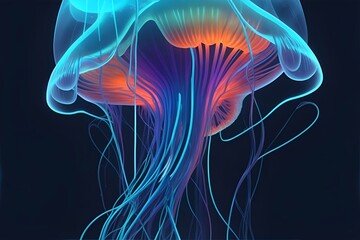 Jelifish neon light. AI generated illustration
