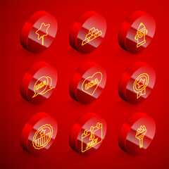 Set line Balloon, Gold bars, Fire hydrant, USA label, Independence day, Medal with star, and Calendar date July 4 icon. Vector