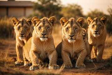 group of lions - obrazy, fototapety, plakaty