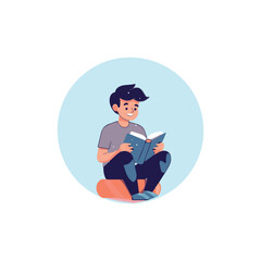 boy sitting reading a story in a book