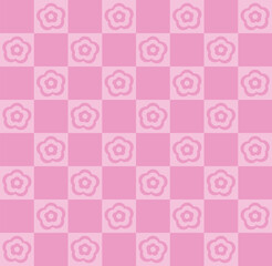abstract square seamless pattern with cute chamomile flowers. Retro floral pink background surface design, textile, print, wrapp paper, cover. vector art illustration.