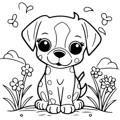 animal vector, coloring dog, puppy with flower