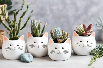 modern cat cartoon pot for plant cultivation
