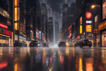 Rainy Gotham at night