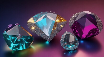 set of diamonds, colored diamonds on abstract background