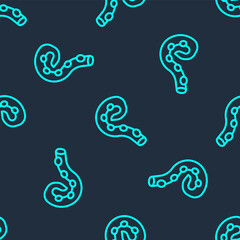 Green line Octopus of tentacle icon isolated seamless pattern on blue background. Vector
