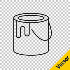 Black line Paint bucket icon isolated on transparent background. Vector