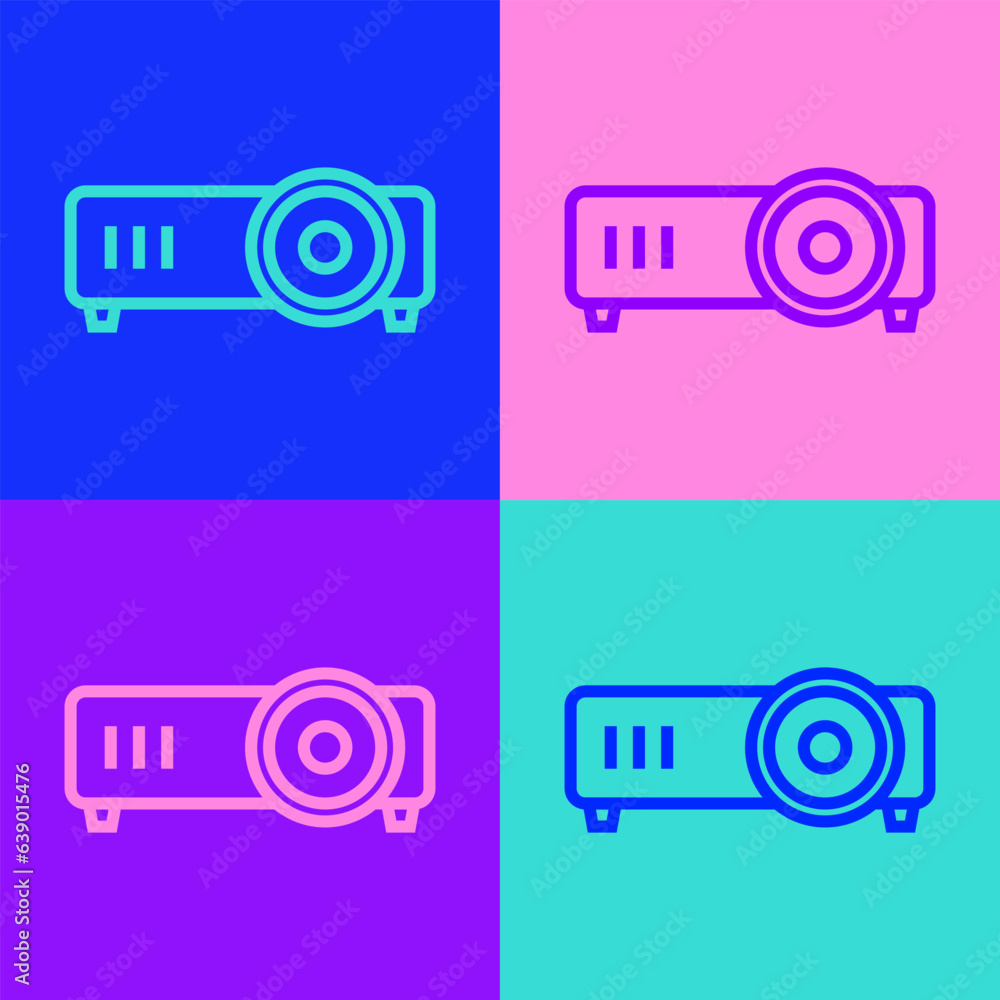 Wall mural pop art line presentation, movie, film, media projector icon isolated on color background. vector