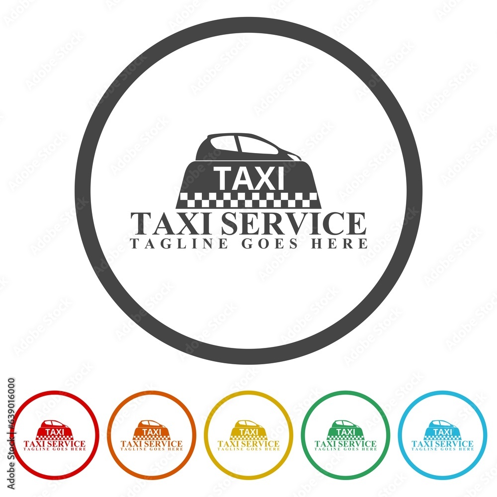 Poster taxi service logo template. set icons in color circle buttons