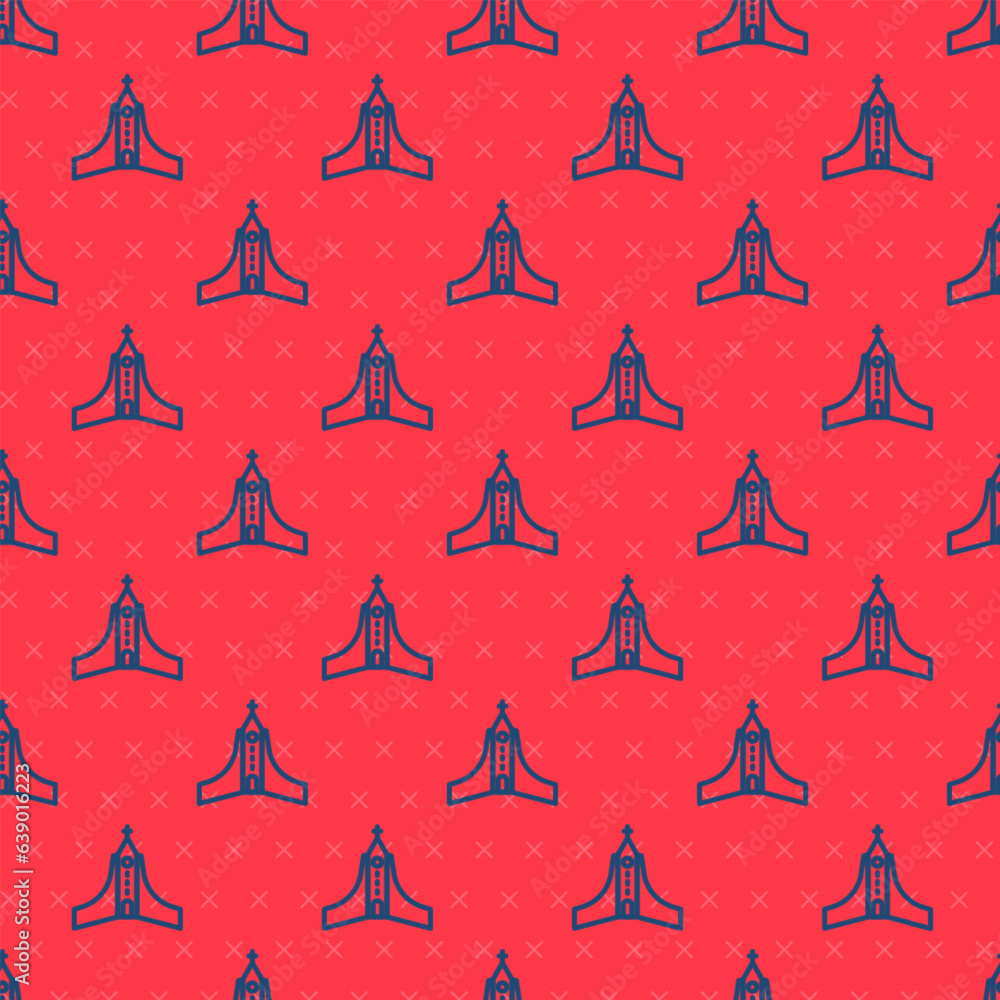 Poster blue line albatross icon isolated seamless pattern on red background. vector