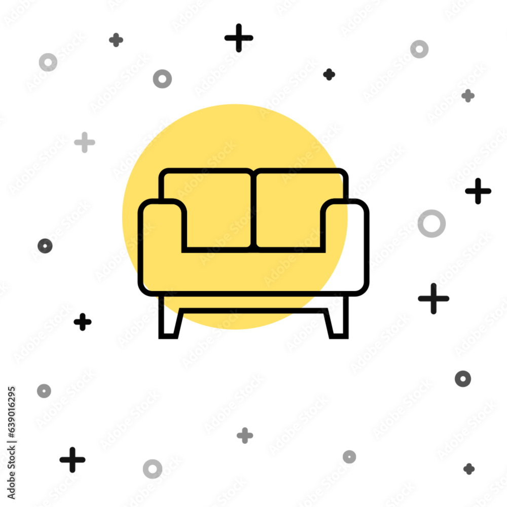 Poster black line sofa icon isolated on white background. random dynamic shapes. vector