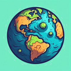A cartoon illustration of the Planet EARTH. Generative AI.