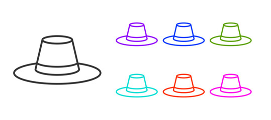 Black line Man hat with ribbon icon isolated on white background. Set icons colorful. Vector