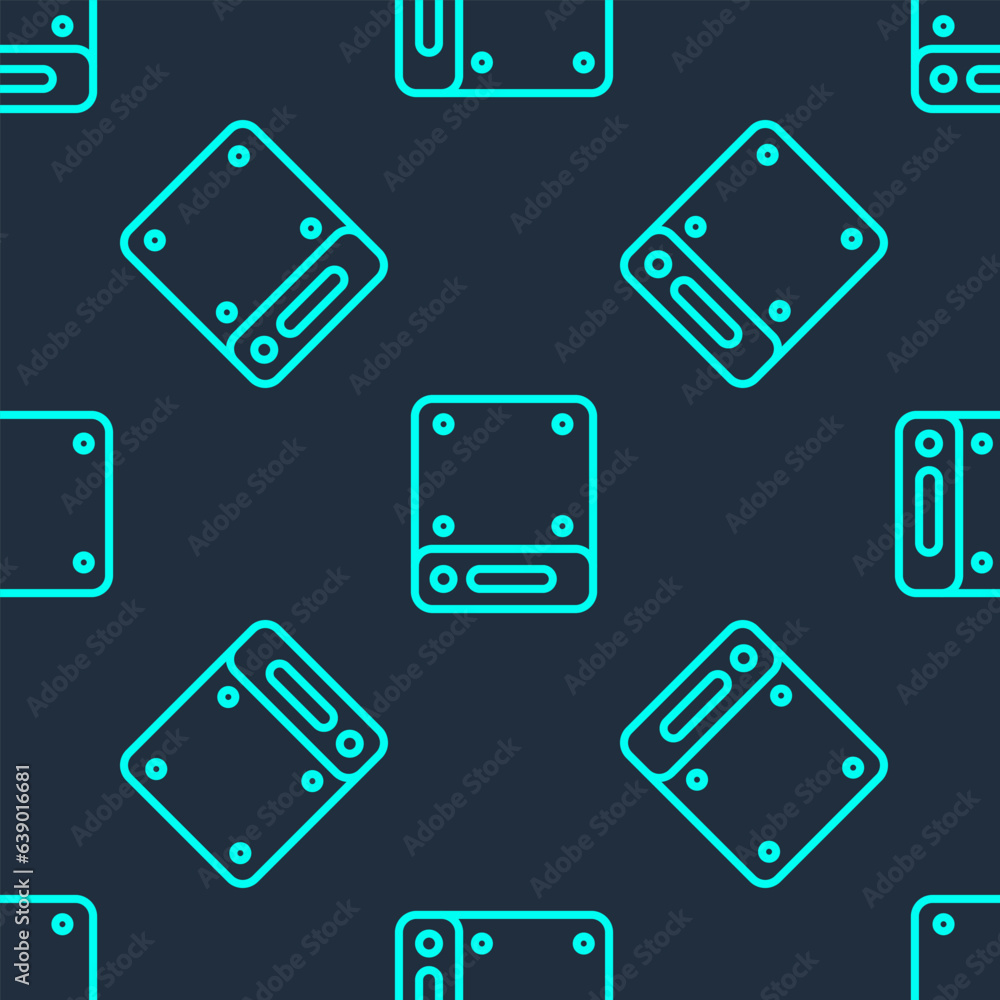 Poster green line server, data, web hosting icon isolated seamless pattern on blue background. vector