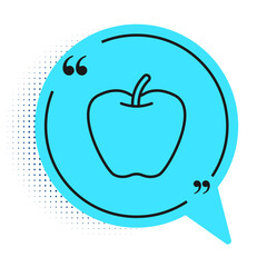 Black line Apple icon isolated on white background. Excess weight. Healthy diet menu. Fitness diet apple. Blue speech bubble symbol. Vector