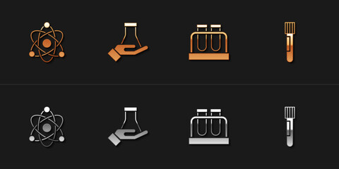 Set Atom, Test tube and flask, and icon. Vector