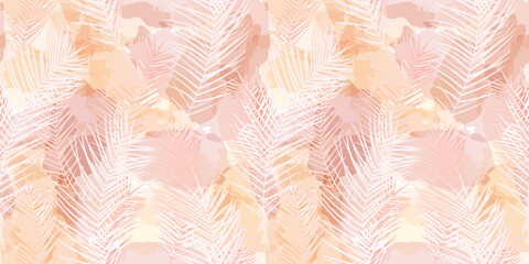 Tropical pattern, palm leaves seamless vector background. Watercolor leaves exotic jungle print