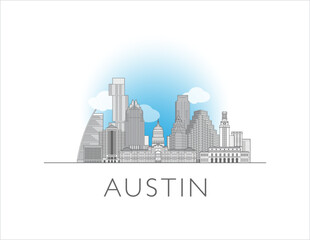Austin Texas cityscape line art style vector illustration