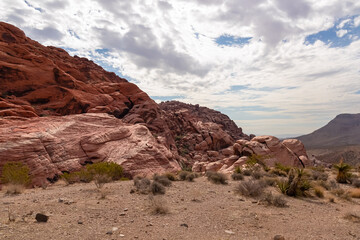 Close up view of rock formation of Aztec sandstone slickrock rock formation on the Calico Hills Tank Trail, Red Rock Canyon National Conservation Area in Mojave Desert near Las Vegas, Nevada, USA