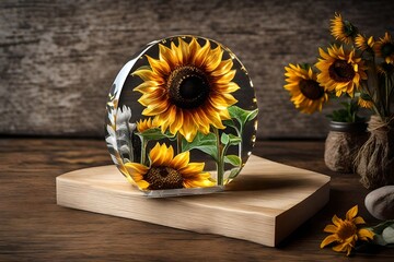 Sunflower Block, Resin Paperweight, Sunflower Night Light, Sunflower Ornament, Natural 