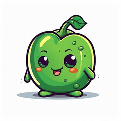 A cartoon illustration of a green bell pepper. Generative AI.