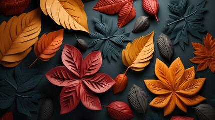3d background with colorful autumn leaves 