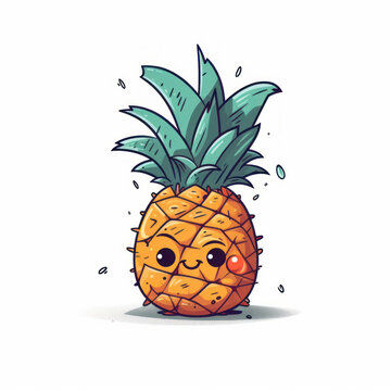 A cartoon illustration of a pineapple. Generative AI.