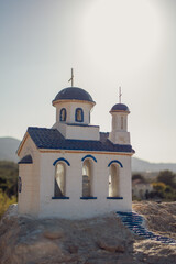 Fototapeta na wymiar greek chapel cathedral church priest blue white kos mykonos corfu crete santorini 