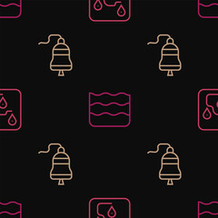 Set line Route location, Ship bell and Wave on seamless pattern. Vector