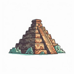 A cartoon illustration of an Aztec pyramid. Generative AI.