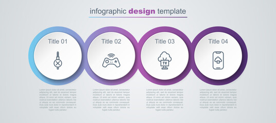 Set line No audio jack, Wireless gamepad, Smart Tv and Cloud technology data. Business infographic template. Vector