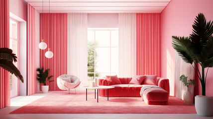 the colourful background and room