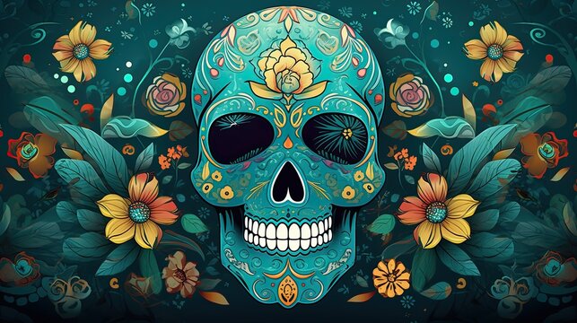 Aqua illustration of sugar scull