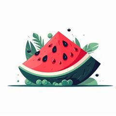 Illustration of a cartoon of a piece of watermelon. Generative AI.