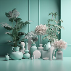 the colourful background and room