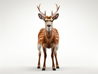 Portrait of a young whitetail deer isolated on gray background. Deer with big antlers standing. 3d illustration