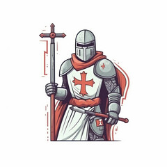 Obraz premium Cartoon illustration of a Templar warrior. Generative AI.
