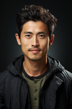 portrait of a young asian man on black background