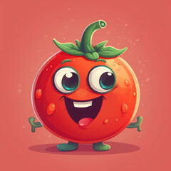 Cartoon illustration of a red tomato. Generative AI.