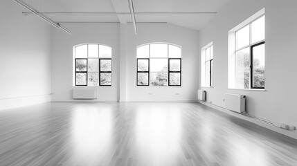 Minimal style interior room with white wall. dance hall, office space