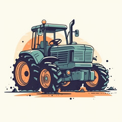 Cartoon illustration of a Yellow Tractor. Generative AI.