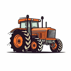Obraz premium Cartoon illustration of a Yellow Tractor. Generative AI.